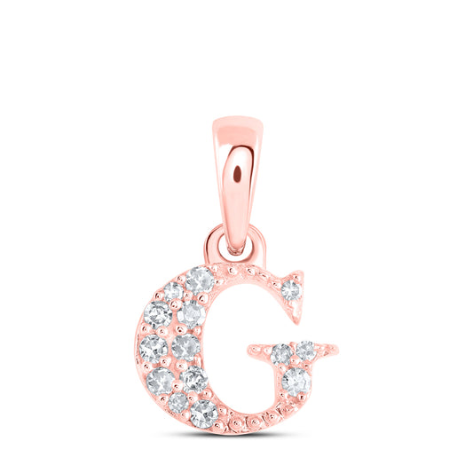 0.06 Ctw Natural Diamond Tiny Block Initial Letter G Pendant in 10k Rose Gold