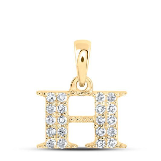 0.11 Ctw Natural Diamond Tiny Block Initial Letter H Pendant in 10k Yellow Gold