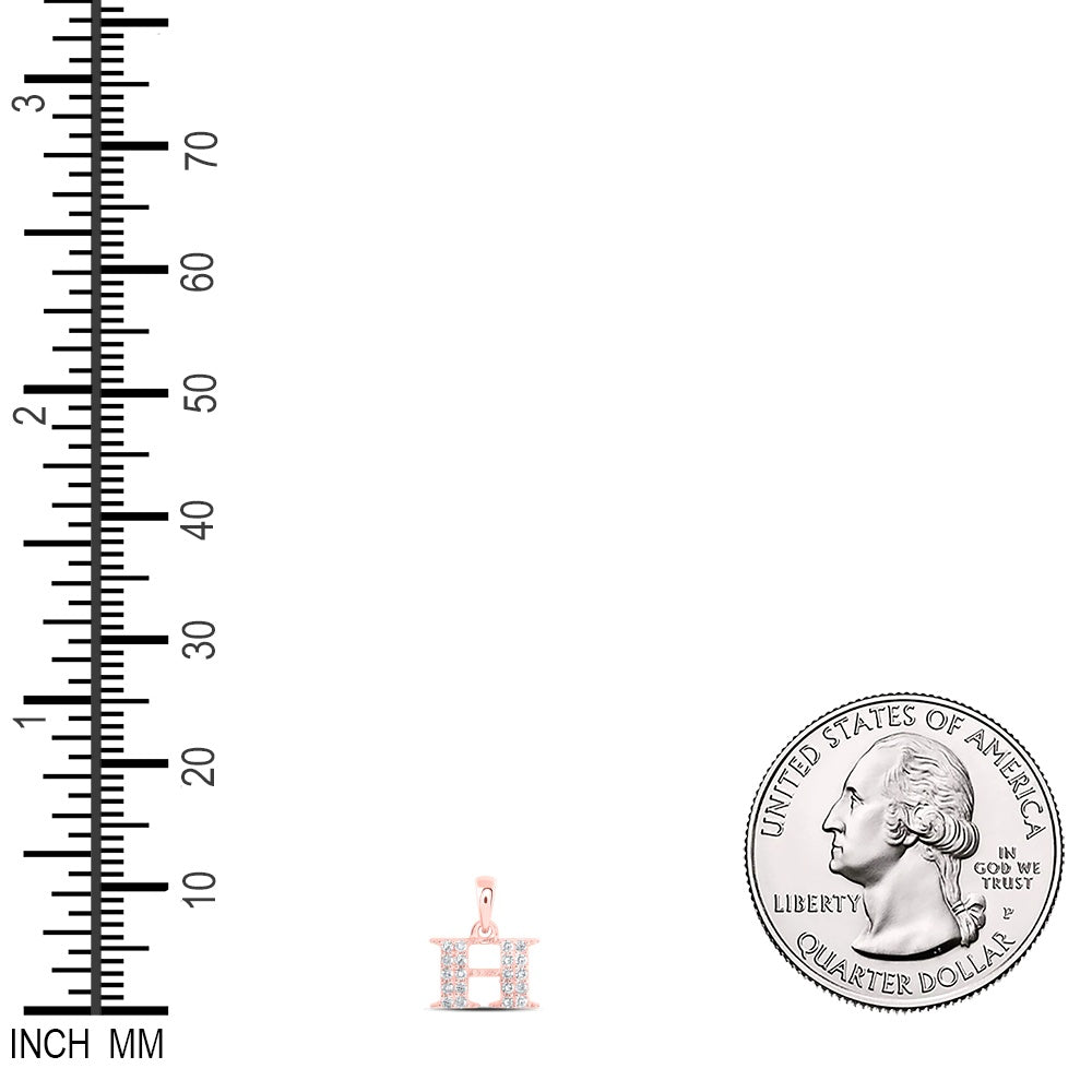 0.11 Ctw Natural Diamond Tiny Block Initial Letter H Pendant in 10k Rose Gold