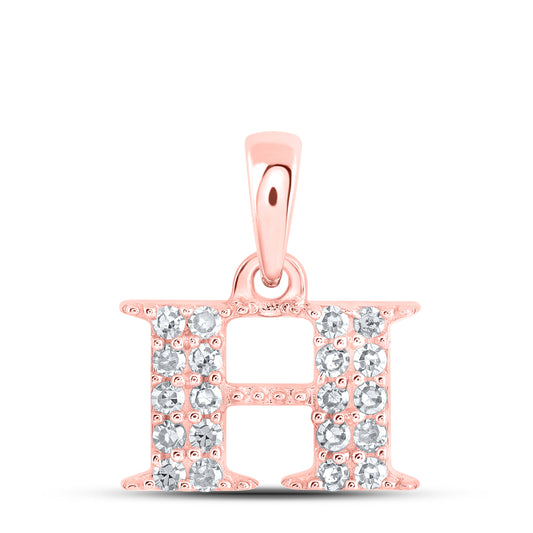 0.11 Ctw Natural Diamond Tiny Block Initial Letter H Pendant in 10k Rose Gold