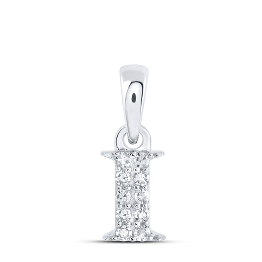 0.05 Ctw Natural Diamond Tiny Block Initial Letter I Pendant in 10k White Gold