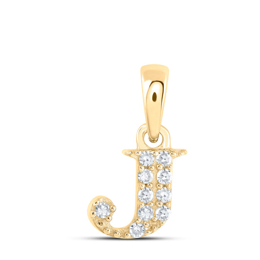 0.05 Ctw Natural Diamond Tiny Block Initial Letter J Pendant in 10k Yellow Gold