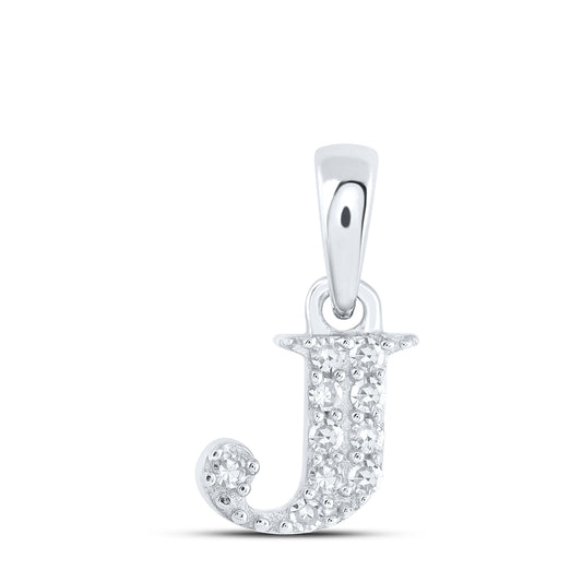 0.05 Ctw Natural Diamond Tiny Block Initial Letter J Pendant in 10k White Gold