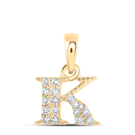 0.08 Ctw Natural Diamond Tiny Block Initial Letter K Pendant in 10k Yellow Gold