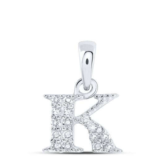 0.08 Ctw Natural Diamond Tiny Block Initial Letter K Pendant in 10k White Gold