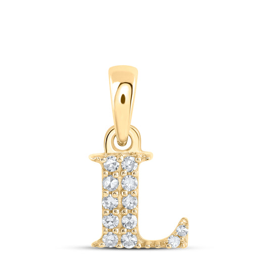 0.05 Ctw Natural Diamond Tiny Block Initial Letter L Pendant in 10k Yellow Gold