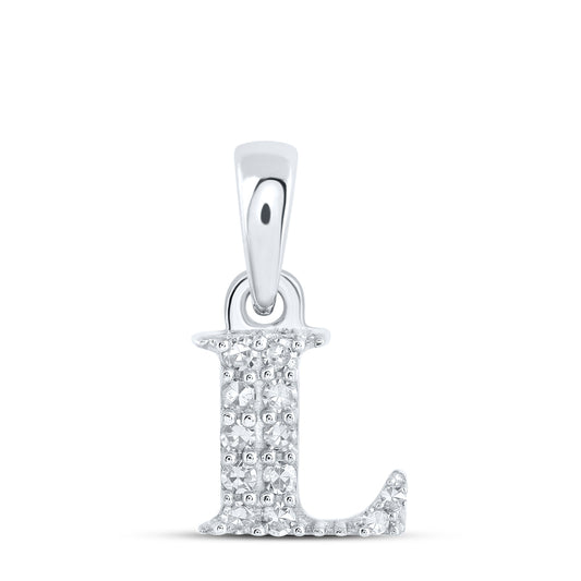 0.05 Ctw Natural Diamond Tiny Block Initial Letter L Pendant in 10k White Gold
