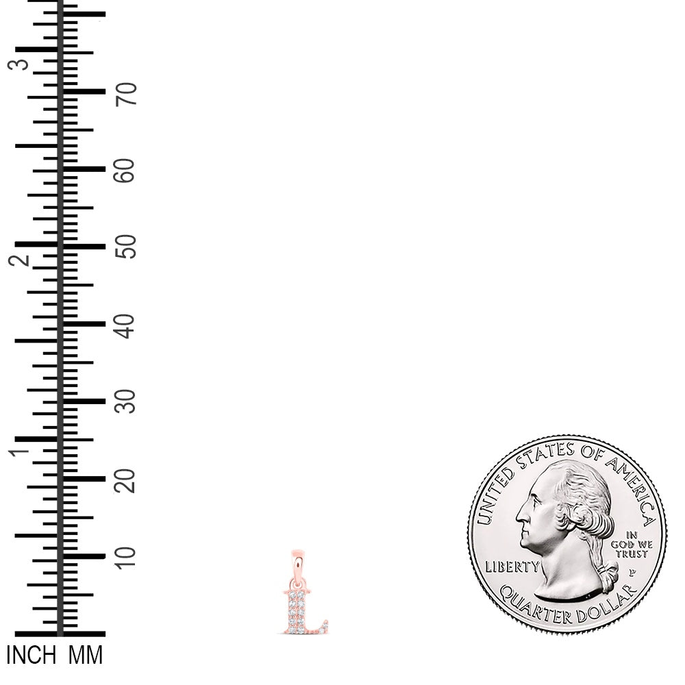 0.05 Ctw Natural Diamond Tiny Block Initial Letter L Pendant in 10k Rose Gold