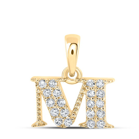 0.11 Ctw Natural Diamond Tiny Block Initial Letter M Pendant in 10k Yellow Gold