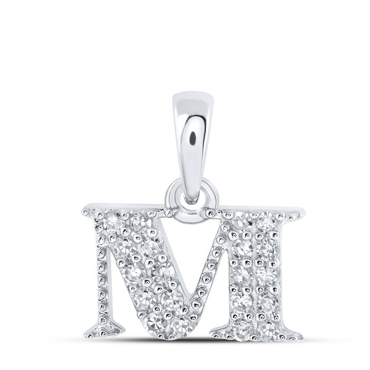 0.11 Ctw Natural Diamond Tiny Block Initial Letter M Pendant in 10k White Gold