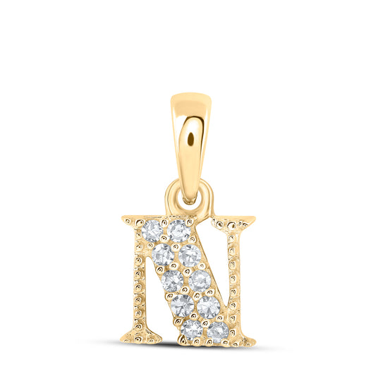 0.05 Ctw Natural Diamond Tiny Block Initial Letter N Pendant in 10k Yellow Gold