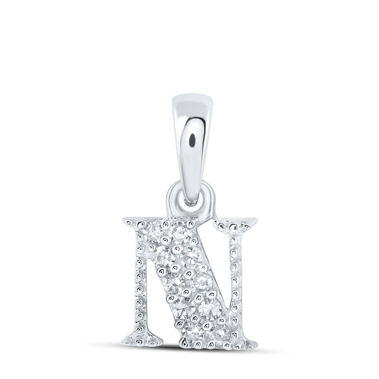 0.05 Ctw Natural Diamond Tiny Block Initial Letter N Pendant in 10k White Gold