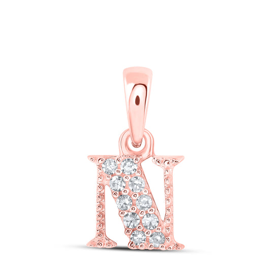 0.05 Ctw Natural Diamond Tiny Block Initial Letter N Pendant in 10k Rose Gold
