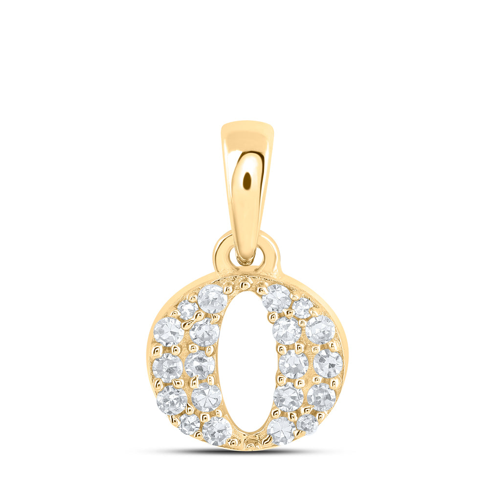 0.1 Ctw Natural Diamond Tiny Block Initial Letter O Pendant in 10k Yellow Gold