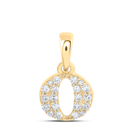 0.1 Ctw Natural Diamond Tiny Block Initial Letter O Pendant in 10k Yellow Gold