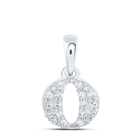 0.1 Ctw Natural Diamond Tiny Block Initial Letter O Pendant in 10k White Gold