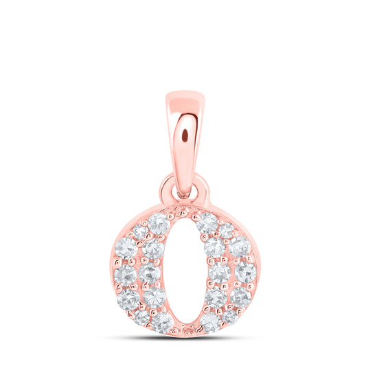 0.1 Ctw Natural Diamond Tiny Block Initial Letter O Pendant in 10k Rose Gold