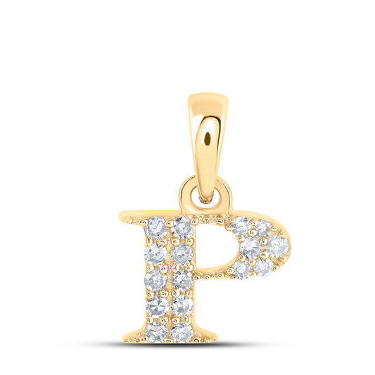 0.09 Ctw Natural Diamond Tiny Block Initial Letter P Pendant in 10k Yellow Gold