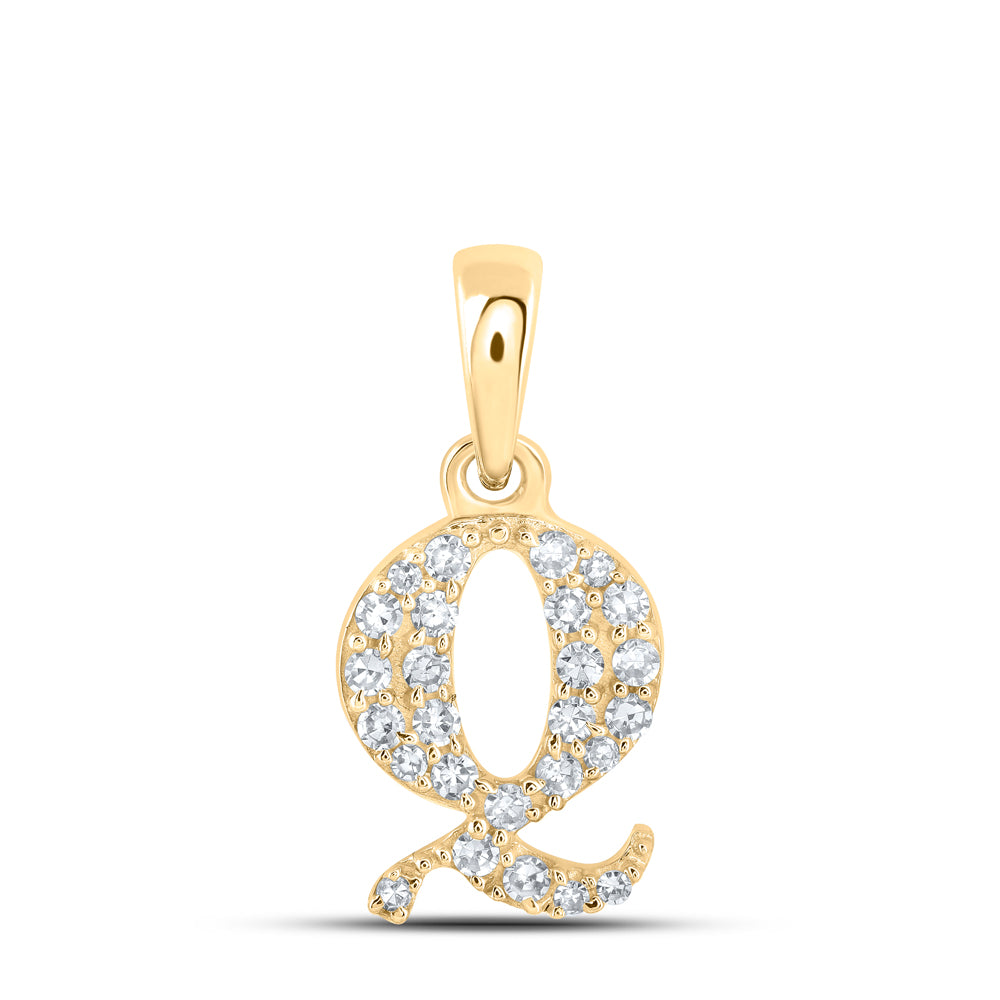 0.11 Ctw Natural Diamond Tiny Block Initial Letter Q Pendant in 10k Yellow Gold