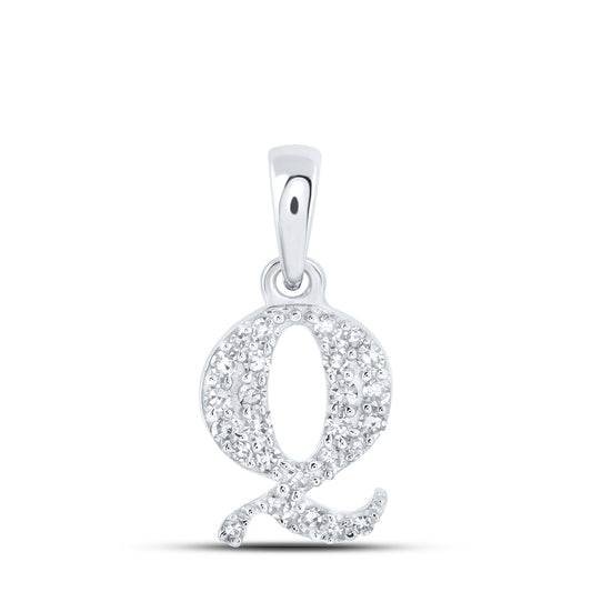 0.11 Ctw Natural Diamond Tiny Block Initial Letter Q Pendant in 10k White Gold