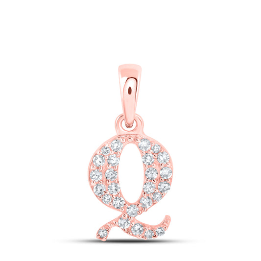 0.11 Ctw Natural Diamond Tiny Block Initial Letter Q Pendant in 10k Rose Gold