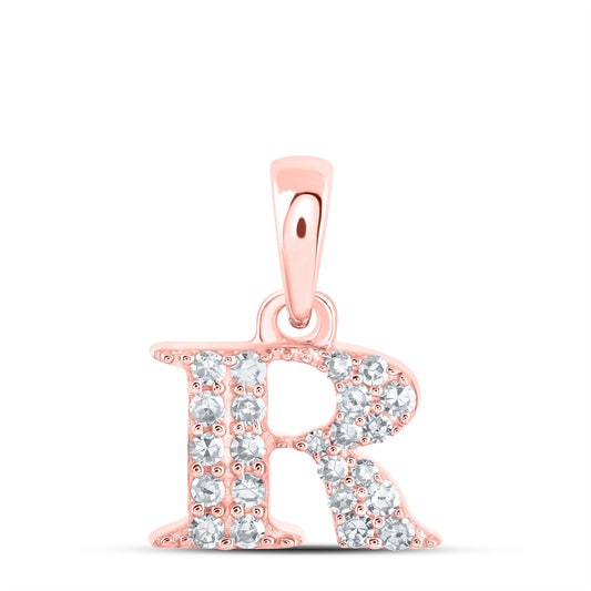 0.1 Ctw Natural Diamond Tiny Block Initial Letter R Pendant in 10k Rose Gold