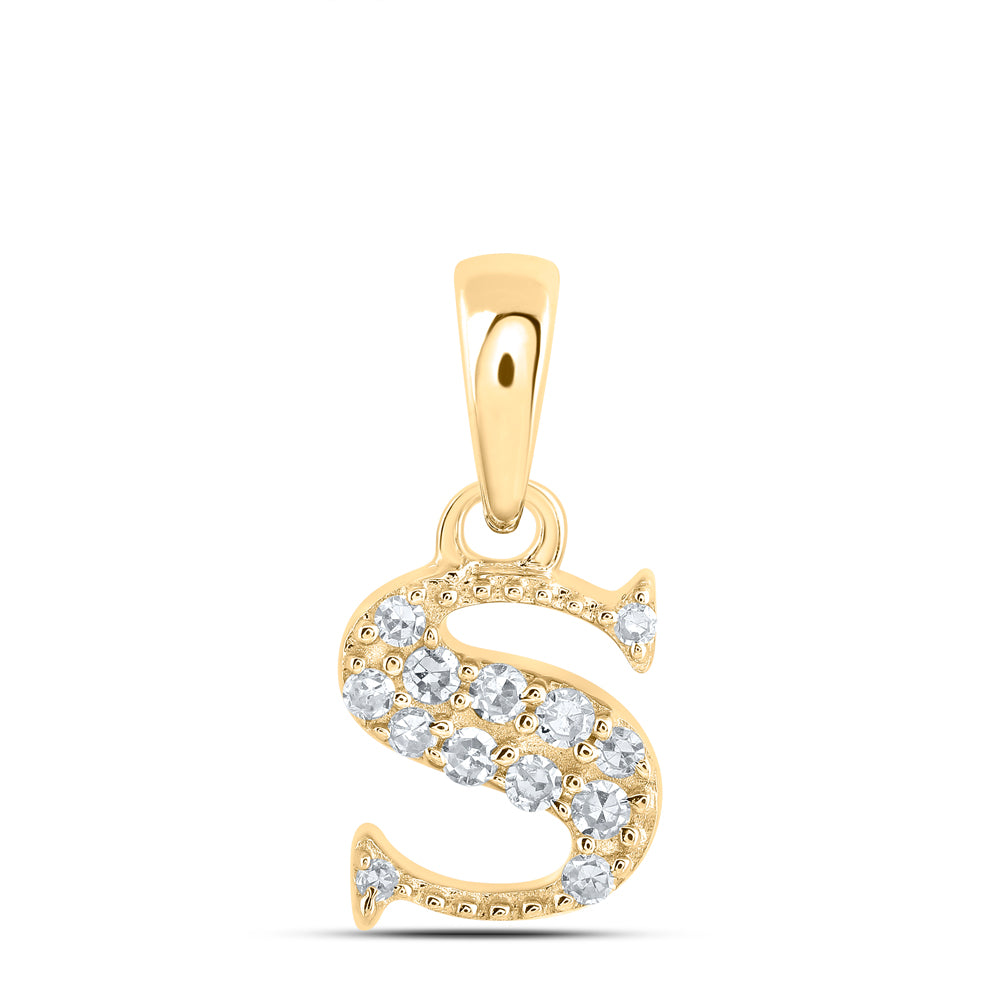 0.05 Ctw Natural Diamond Tiny Block Initial Letter S Pendant in 10k Yellow Gold