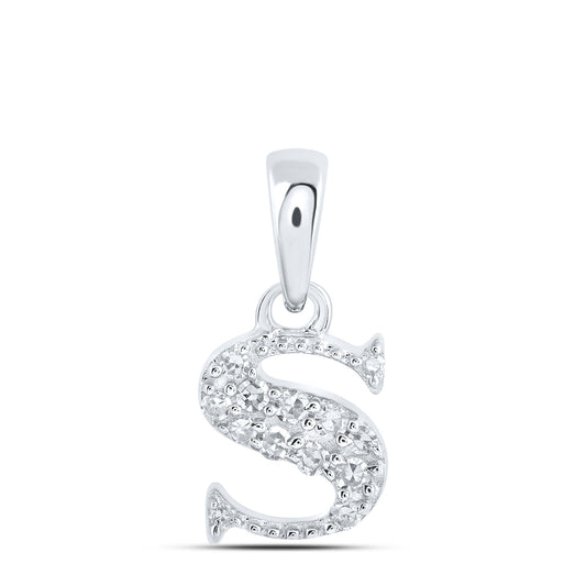 0.05 Ctw Natural Diamond Tiny Block Initial Letter S Pendant in 10k White Gold