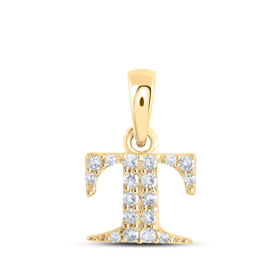 0.07 Ctw Natural Diamond Tiny Block Initial Letter T Pendant in 10k Yellow Gold