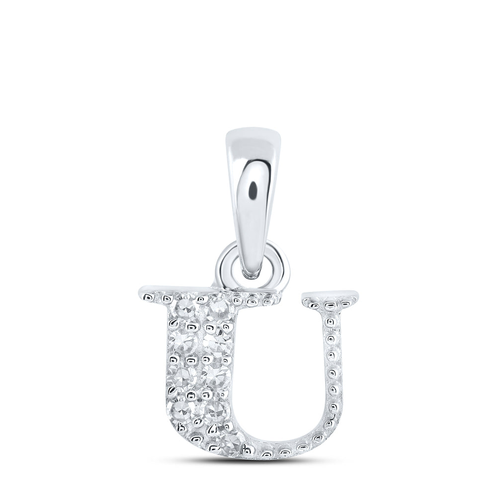 0.05 Ctw Natural Diamond Tiny Block Initial Letter U Pendant in 10k White Gold