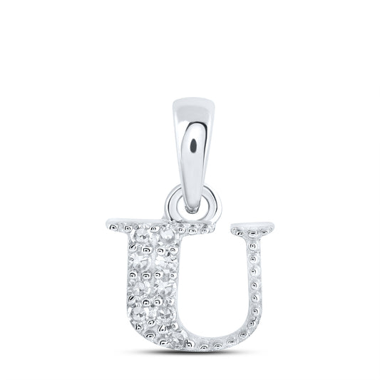 0.05 Ctw Natural Diamond Tiny Block Initial Letter U Pendant in 10k White Gold