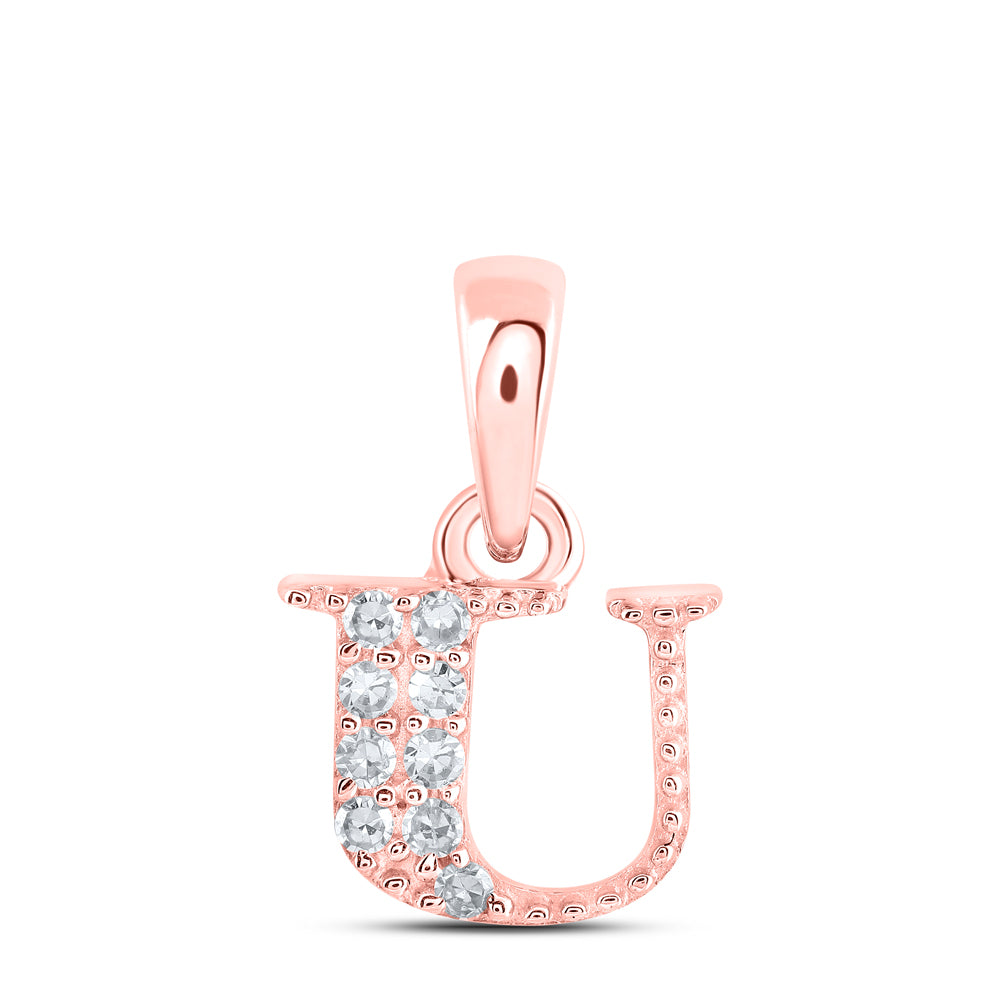 0.05 Ctw Natural Diamond Tiny Block Initial Letter U Pendant in 10k Rose Gold