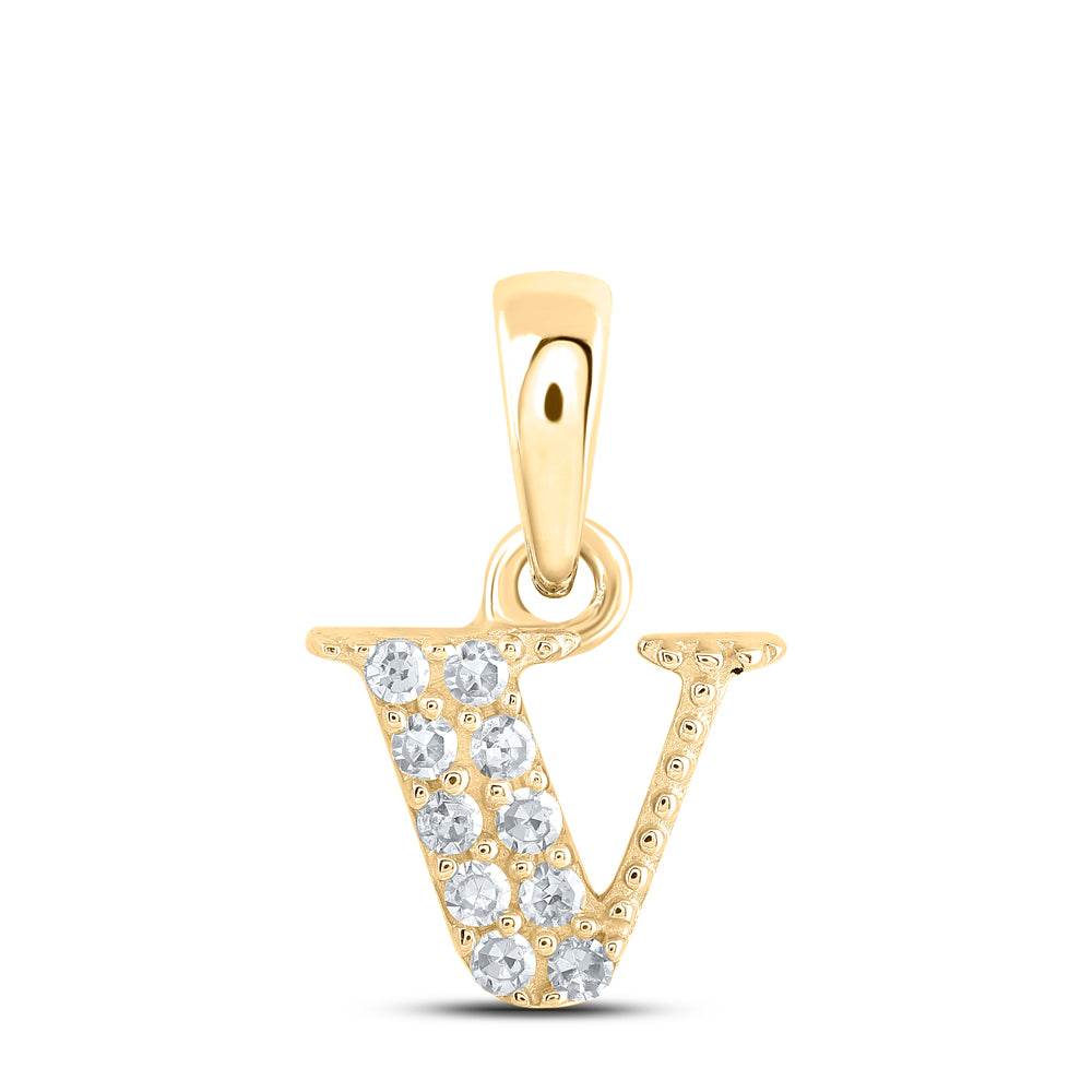 0.05 Ctw Natural Diamond Tiny Block Initial Letter V Pendant in 10k Yellow Gold