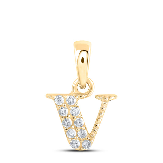 0.05 Ctw Natural Diamond Tiny Block Initial Letter V Pendant in 10k Yellow Gold