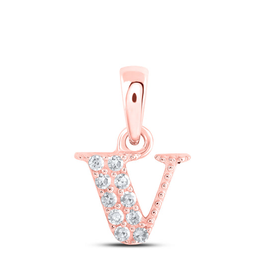 0.05 Ctw Natural Diamond Tiny Block Initial Letter V Pendant in 10k Rose Gold