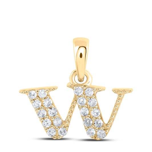 0.11 Ctw Natural Diamond Tiny Block Initial Letter W Pendant in 10k Yellow Gold