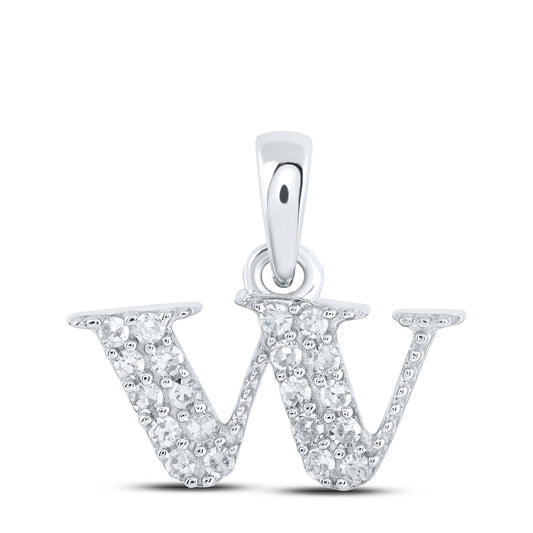 0.11 Ctw Natural Diamond Tiny Block Initial Letter W Pendant in 10k White Gold