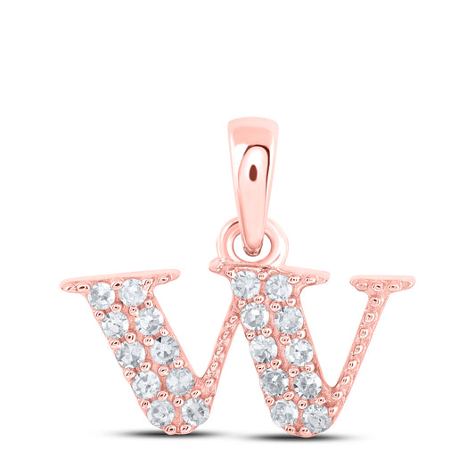 0.11 Ctw Natural Diamond Tiny Block Initial Letter W Pendant in 10k Rose Gold