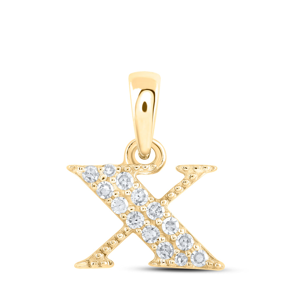 0.07 Ctw Natural Diamond Tiny Block Initial Letter X Pendant in 10k Yellow Gold