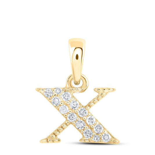 0.07 Ctw Natural Diamond Tiny Block Initial Letter X Pendant in 10k Yellow Gold