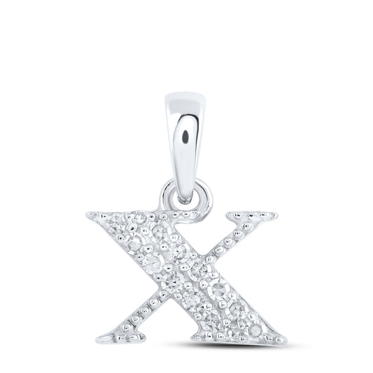 0.07 Ctw Natural Diamond Tiny Block Initial Letter X Pendant in 10k White Gold