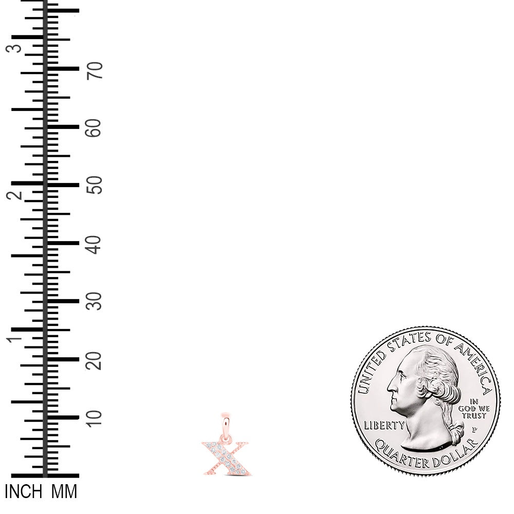 0.07 Ctw Natural Diamond Tiny Block Initial Letter X Pendant in 10k Rose Gold