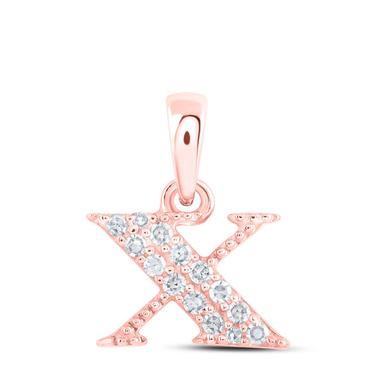 0.07 Ctw Natural Diamond Tiny Block Initial Letter X Pendant in 10k Rose Gold