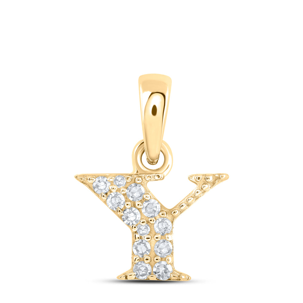 0.05 Ctw Natural Diamond Tiny Block Initial Letter Y Pendant in 10k Yellow Gold