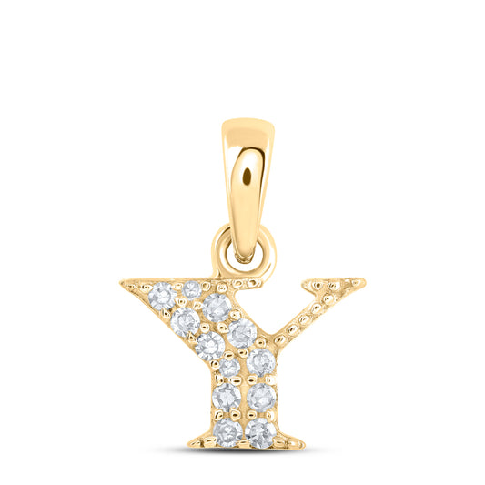 0.05 Ctw Natural Diamond Tiny Block Initial Letter Y Pendant in 10k Yellow Gold
