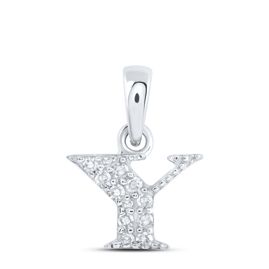 0.05 Ctw Natural Diamond Tiny Block Initial Letter Y Pendant in 10k White Gold