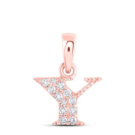 0.05 Ctw Natural Diamond Tiny Block Initial Letter Y Pendant in 10k Rose Gold