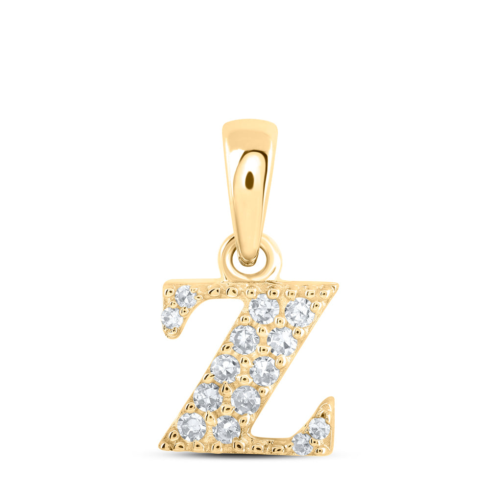 0.06 Ctw Natural Diamond Tiny Block Initial Letter Z Pendant in 10k Yellow Gold