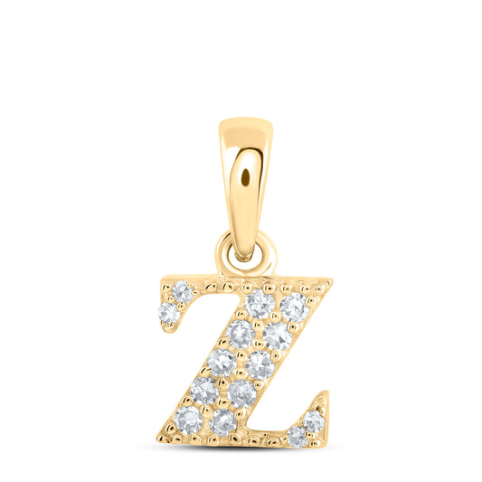 0.06 Ctw Natural Diamond Tiny Block Initial Letter Z Pendant in 10k Yellow Gold