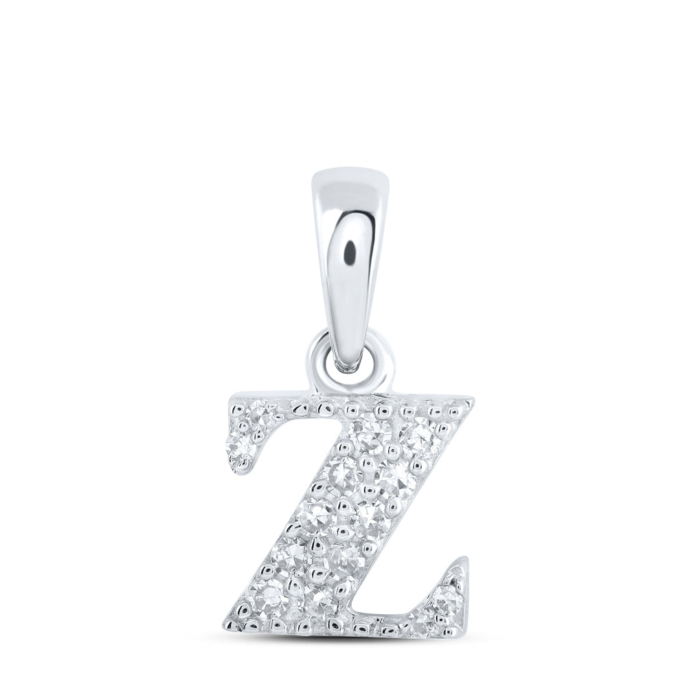 0.06 Ctw Natural Diamond Tiny Block Initial Letter Z Pendant in 10k White Gold